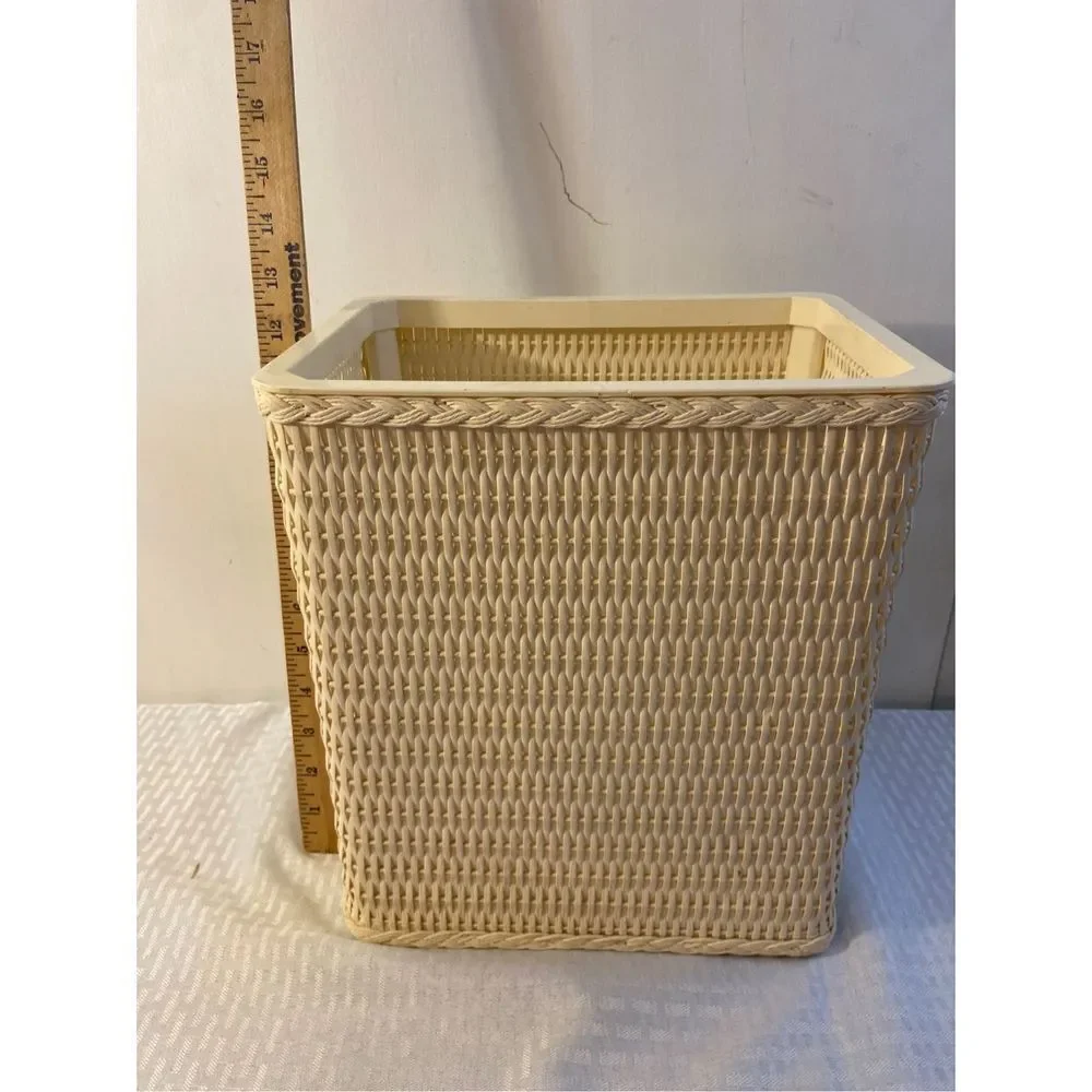 Faux‎ wicker bathroom trash can cream color 10x7x12